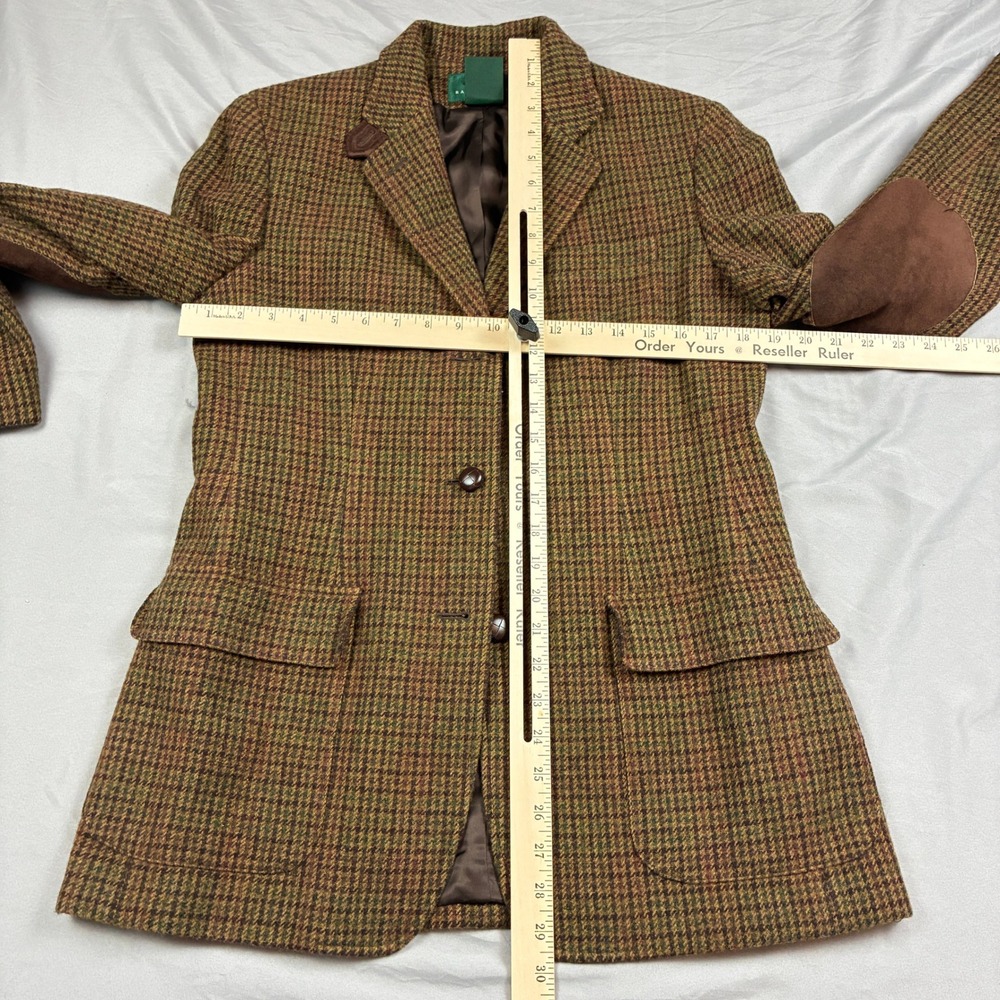 Lauren Ralph Lauren Skirt Suit Women 8 Brown Houndstooth Wool Suede Patches - Picture 8 of 16